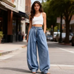 Women’s Vintage Balloon Jeans High Waist Zipper Casual Loose Harem Trousers for Spring and Summer Ladies’ Casual Denim Pants