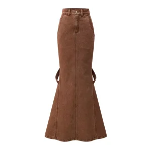 Women’s Vintage Bodycon Jean Dress with Mermaid Hem Long Skirt & Pockets Breathable Anti-Static Casual Style for Autumn Season