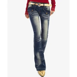 Women’s Vintage Breathable Bow Stonewashed Denim Skinny Flared Jeans Quick Dry Thick Autumn Winter Low Waist Elastic New Design