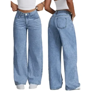Women’s Vintage Casual Loose High Waist Wide Leg Breathable Denim Pants Floor Length Winter Summer Autumn Spring Mom Jeans