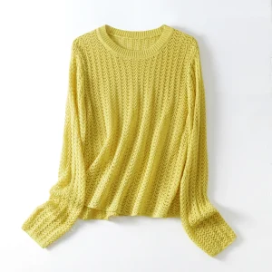Women’s Vintage Chic Tops Autumn Fashion Metal Knitted Long Sleeve Pullovers Casual Sequined Decoration Winter Weaved Sweater