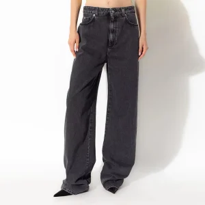 Women’s Vintage Dark Gray Wash Low Waist Loose Straight Fit Breathable Washable Sexy Streetwear Basic Denim Jeans