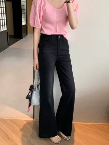Women’s Vintage Denim Jeans Slimming Versatile Quick Dry Petite Nine-Tenths Straight-Leg