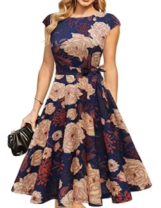 Women’s Vintage Empire Waist Tea Length Cocktail Wedding Dress Casual Evening Gown Baptism O Neck Short Sleeves