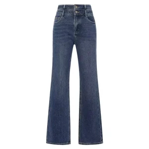 Women’s Vintage High Waist Denim Palazzo Pants Deep Blue Stretch Skinny Jeans Breathable Plus Leg Light Wash for Winter Summer
