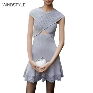 Women’s Vintage Knitted A-Line Bodycon Midi Maxi Dresses Short Sleeve Viscose Autumn Season OEM Service Available
