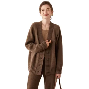 Women’s Vintage Long Open Front Oversized Button Cardigan V Neck Loose Breathable Cold Shoulder Thick Wool Cashmere
