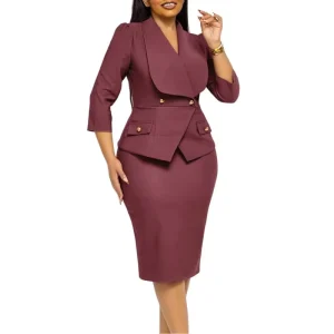 Women’s Vintage Office Dress Anti static High Waist Midi Skirt With Solid Color Polyester Spandex Autumn