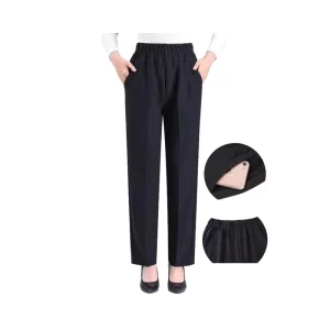 Women’s Vintage Print Boot Cut Trousers Pants 100% Cotton Elastic Mid-Waist Closure Side Pocket Anti-Wrinkle Winter