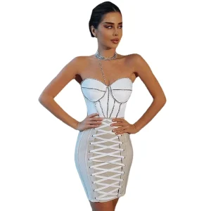 Women’s Vintage Sexy Strapless Crystal High Waist Mini Breathable Eco-Friendly Celebrity