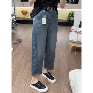 Women’s Vintage Simple Fashion Street Wear Mid Waist Regular Fit Flare Denim Jeans Floral Summer Full Length