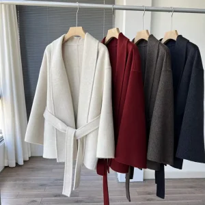Women’s Vintage Style Long Cashmere Knitted Cardigan Casual Print Winter Sweater with Belt Closure