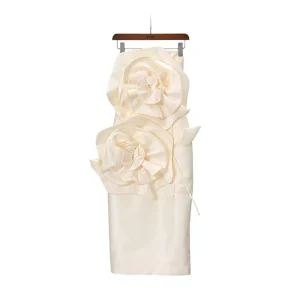 Women’s Vintage Summer Flower Splicing Shoulder Sleeveless Apricot Waisted Slim-fit Dress