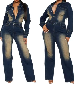 Women’s Vintage Think Denim Jumpsuit High Slim One Piece Bodysuits Loose Casual Streetwear Jumpsuits for Summer Parties