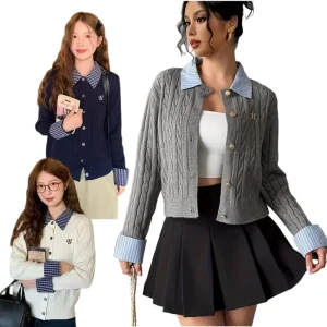Women’s Vintage Winter Autumn Casual Long Sleeved Knitted Cardigan Sweater Top Outerwear Undefined Custom AL044 W