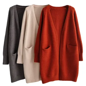 Women’s Wear Languid Style Pure Color Oversize Knit Cardigan Sweater Warm Autumn Winter Casual Long Jumper Coat