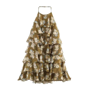 Women’s Wear Spring New Arrival Stylish Elegant Sexy Backless Floral Layered Dress 2596466
