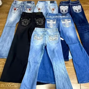 Women’s Western Embroidered Straight-leg Denim Jeans Snow Wash Cowboy Style Breathable Loose Fit Summer Pants