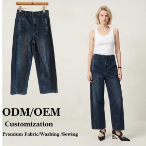 Women’s Wide Leg Jeans Dark Indigo Vintage Barrel Leg Denim Pants High Waisted Balloon Jeans Loose Fit Trousers