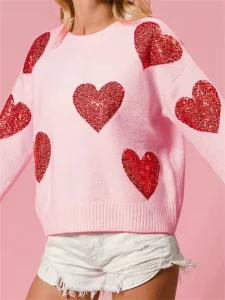 Women’s Winter 100% Cotton Sweater Casual Soft Long Sleeve Knitwear with Front Logo