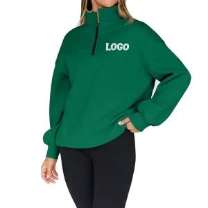 Women’s Winter Acid Wash Knitted Fleece Lined Sweatshirt Half Zipper Custom Logo Blank Long Sleeve Stand Pullover Oversized