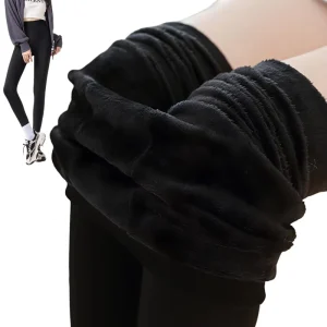Women’s Winter Casual Black XL Thick High Elastic Breathable Seamless Woven Velvet Skinny Warm Knee Length Leggings