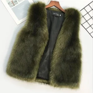 Women’s Winter Casual Eco Friendly Spandex Polyester Outer Wear Breathable Faux Fox Fur Coat Lapel Collar Full Sleeves