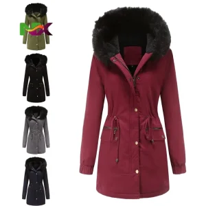 Women’s Winter Coat Plus Size Hooded Padded Outwear Fur Collar Parka