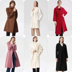 Women’s Winter Coats Fashionable Double Breasted Wool Coats with Embellished Cotton Edges