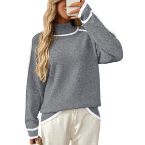 Women’s Winter Cotton Sweater Knit Jumper Turtleneck Collar Elegant Long Sleeved Knitted Pullover Anti Shrink Warm Outdoor