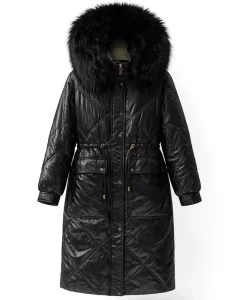 Women’s Winter Down Parka Large Size Waterproof Windproof Warm Coat with Big Fur Collar 90% White Goose Down Zipper Closure Long