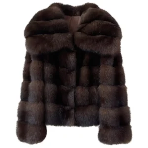 Women’s Winter Eco Friendly Woven Striped Single Breasted Turn Down Collar Faux Fur 100% Polyester Overcoat