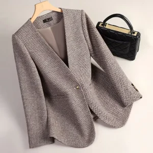 Women’s Winter High-Grade Collarless Commuter Casual Suit Jacket