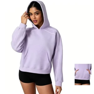 Women’s Winter Knitted Long Sleeve Hooded Sweatshirt Casual Loose Fit Soft Comfortable Daily Streetwear Pullover Tops Front Logo