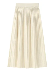 Women’s Winter Long Wool Knitted A-Line Skirt High Waist Big Swing College Style Pleated Casual Solid Pattern Sweater Skirt