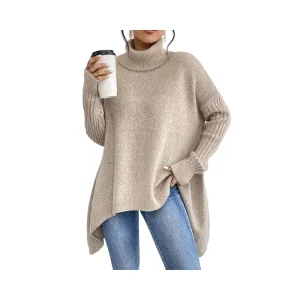 Women’s Winter Loose Fashion Sweater Knitwear, Casual Shoulder High Collar Knitted Lazy Style Tops Sweater
