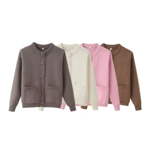 Women’s Winter Mohair Crew Neck Button Cardigan Sweater with Wool Liner