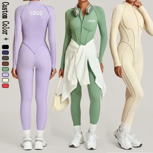 Women’s Winter One Piece Yoga Set Half Zipper Fitness Bodysuit Activewear Catsuit Tummy Control Jumpsuit