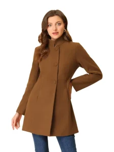 Women’s Winter Overcoat Mid Long Stand Collar Single Breasted Coat Outerwear