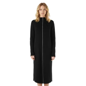 Women’s Winter Pit Belt Knitted Dress Long Sleeved Sweater Dress Color Patchwork Zipper Collar Knitted Dress