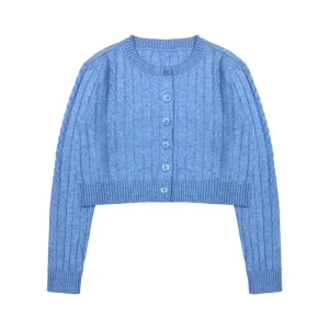 Women’s Winter Solid Warm Casual Outdoor Jacquard Knitted 100% Cotton Anti Pilling Cardigan Sweater Crewneck Button Classical