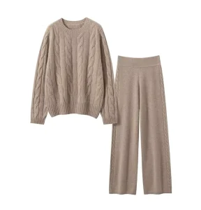 Women’s Winter Two Piece Knit Sweater Set Thick Warm Soft Elegant Full Length Customizable with Logo