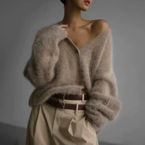 Women’s Winter Vintage Cardigan 100% Nylon Thick Knit V Neck Anti Wrinkle Anti Shrink Anti Pilling Casual Button Midi