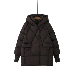 Women’s Winter Warm Zipper Short Jacket Solid Color with Hood Slim Fit Down Jacket