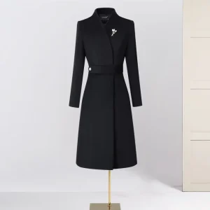 Women’s Winter Wool Coat Mid-length Waist V-neck Thick Beaded Commuter Wind Hotel Front Desk Property Sales Department