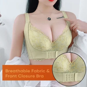 Women’s Wireless Push Up Bra Front Closure Lift Support Anti Sagging Small Bust Plunge Lace Full Coverage Side Smoothing Bra