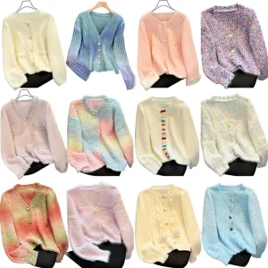 Women’s Wool Knitted Open Shirt Sweater Casual Long Sleeve Zipper Autumn Winter Decoration Buttons