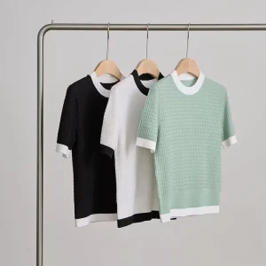Women’s Wool Knitted Top Thin Twisted Neck Short-Sleeved Sweater