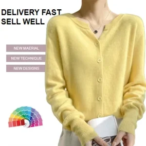 Women’s Wool Knitted V Neck Cardigan Solid Regular Loose Fit Long Sleeves Casual Sweater