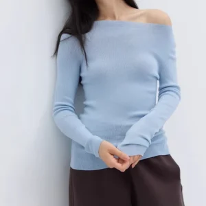 Women’s Wool Sweater Off Shoulder Lightweight Pullover